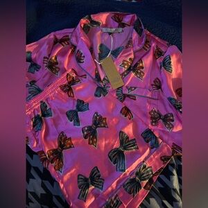 Silk Pjs Set w/ Bow Print